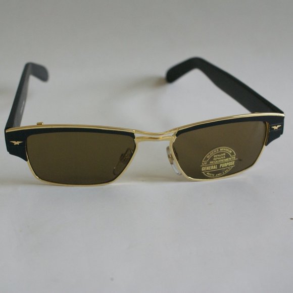 NWT True Vintage DB Bridge rectangular gold combo frame B-15 glass lens sunglass - Picture 1 of 4